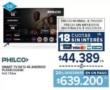 Philco - SMART TV 58" 4K ANDROID PLD58US26AC