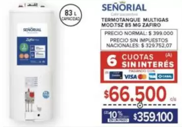 Señorial - TERMOTANQUE MULTIGAS MOD.TSZ 85 MG ZAFIRO