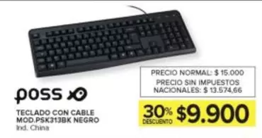 Poss - TECLADO CON CABLE MOD.PSK313BK NEGRO