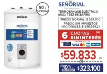 Señorial - TERMOTANQUE ELÉCTRICO MOD. TESZ 65 ZAFIRO