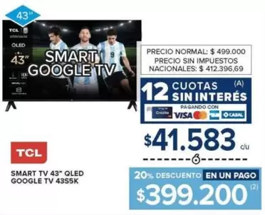 TCL - SMART TV 43" QLED GOOGLE TV 4355K