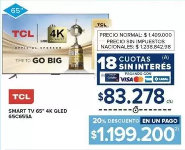 TCL - SMART TV 65" 4K QLED 65C655A