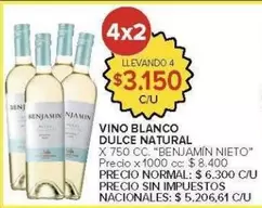 Benjamin - VINO BLANCO DULCE NATURAL