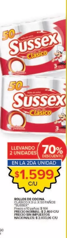 Sussex - ROLLOS DE COCINA CLASICO X 3 UNIDADES