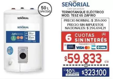 Señorial - TERMOTANQUE ELÉCTRICO MOD. TESZ 65 ZAFIRO
