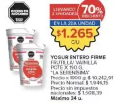 X$ - YOGUR ENTERO FIRME FRUTILLA/VAINILLA POTE X 190 G.