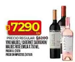 Emilia - VINO MALBEC / CABERNET SAUVIGNON / MALBEC ROSE EMILIA X 750 ML