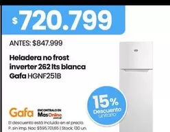 Gafa - Heladera no frost inverter 262 Its blanca Gaf HGNF251B