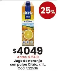 Citric - Jugo de naranja con pulpa, x 1 L. Cod. 522536