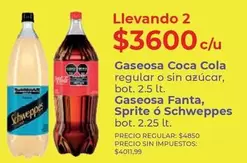 Coca cola - Gaseosa Coca Cola regular o sin azúcar, Gaseosa Fanta, Sprite ó Schweppes