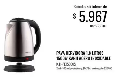 Kanji - PAVA HERVIDORA 1.8 LITROS 1500W ACERO INOXIDABLE KIH-PE15001S
