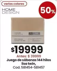 Juego de sábanas 144 hilos lisa twin, Cod. 581454-581457