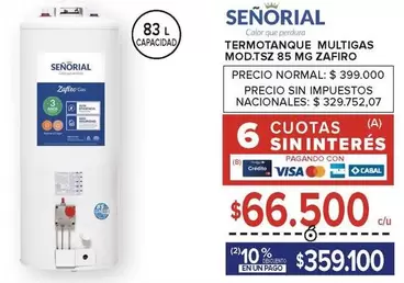 Señorial - TERMOTANQUE MULTIGAS MOD.TSZ 85 M G ZAF IRO