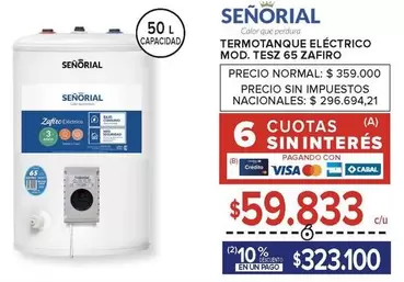 Señorial - TERMOTANQUE ELÉCTRICO MOD. TESZ 65 ZAFIRO