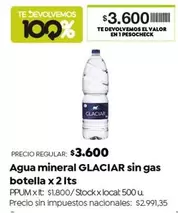 Glaciar - Agua mineral sin gas botella x 2 lts