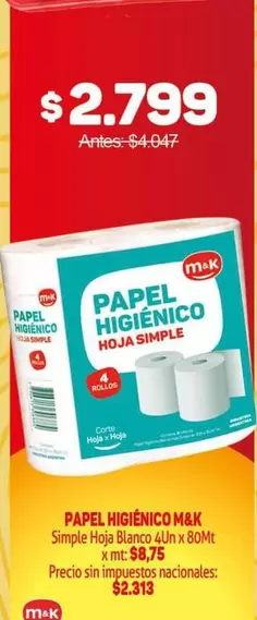 M&K - Papel Higi00enico Hoja Simple