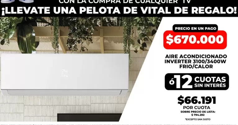 Vital - AIRE ACONDICIONADO INVERTER 3100/3400W FRIO/CALOR