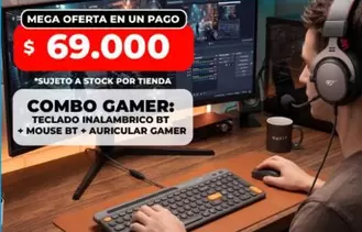 COMBO GAMER: TECLADO INALAMBRICO BT + MOUSE BT + AURICULAR GAMER
