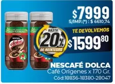 Dolca - NESCAFÉ DOLCA Café Orígenes x 170 Gr. Cód:18836-18380-28047
