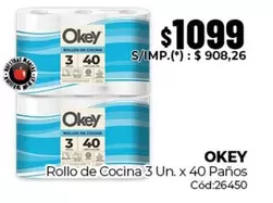 Okey - Rollo de Cocina 3 Un. x 40 Paños Cód:26450