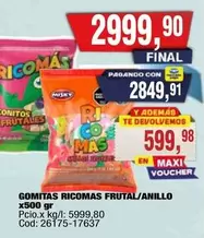 Mas - GOMITAS RICOMAS FRUTAL/ANILLO X500 GR