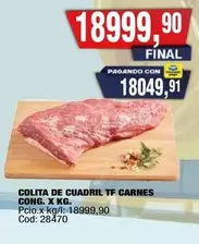 X$ - COLITA DE CUADRIL TF CARNES CONG. X KG. Cod: 28470