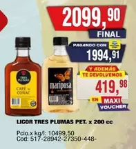Tres Plumas - LICOR TRES PLUMAS PET. x 200 CC