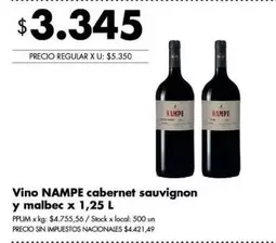 Nampe - Vino cabernet sauvignon y malbec