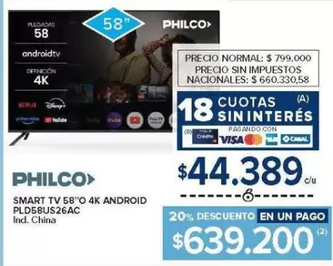 Philco - SMART TV 58" 4K ANDROID