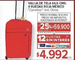 Carrefour - VALIJA DE TELA 66.5 CMS. 4 RUEDAS ROJA
