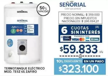 Señorial - Termotanque Eléctrico Mod. Tesz 65 Zafiro