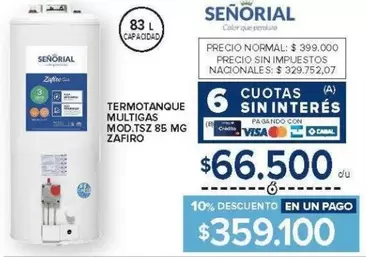 Señorial - TERMOTANQUE MULTIGAS MOD.TSZ 85 MG ZAFIR