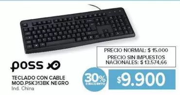 Poss - TECLADO CON CABLE MOD.PSK313BK NEGRO