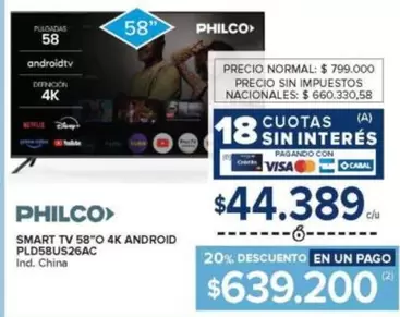 Philco - SMART TV 58" 4K ANDROID