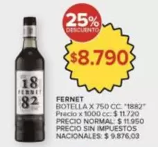 1882 - FERNET BOTELLA X 750 CC. ""