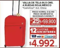 Carrefour - VALIJA DE TELA 66.5 CMS. 4 RUEDAS ROJA