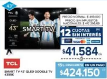 TCL - SMART TV 43" QLED GOOGLE TV 4355K