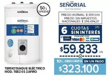 Señorial - TERMOTANQUE ELÉCTRICO MOD. TES Z 65 ZAFIRO