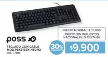 Poss - TECLADO CON CABLE MOD.PSK313BK NEGRO