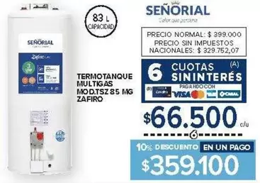 Señorial - TERMOTANQUE MULTIGAS MOD.TSZ 85 MG ZAFIRO