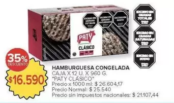 Paty - HAMBURGUESA CONGELADA CAJA X 12 U. X 960 G.