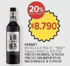 1882 - FERNET BOTELLA X 750 CC. ""