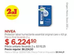 Nivea - Protector labial humectante essential original care