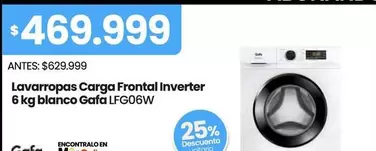 Gafa - Lavarropas Carga Frontal Inverter 6 kg blanco LFG06W