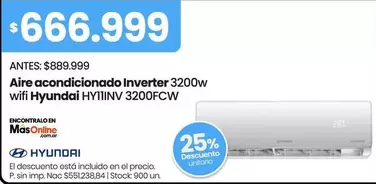 Hyundai - Aire acondicionado Inverter 3200w wifi HY11INV 3200FCW