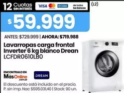 Drean - Lavavajillas carga frontal Inverter 6 kg blanco LCFDR0610LB0