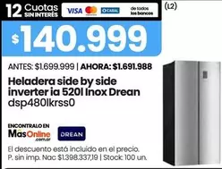 Drean - Heladera side by side inverter ia 520I Inox