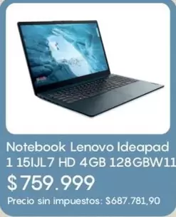 Lenovo - Notebook Ideapad 1 15IJL7 HD 4GB 128GBW11