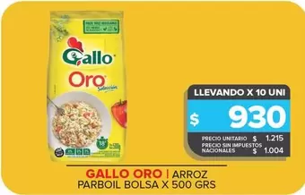 Gallo Oro - ARROZ PARBOIL BOLSA