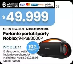 Noblex - Parlante portatil party 94PSB3000P